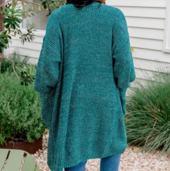 Cozy Dark Teal Duster Cardigan. NWT. Pockets!  Marled. - Picture 5 of 12